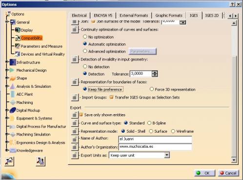 Panel de Options