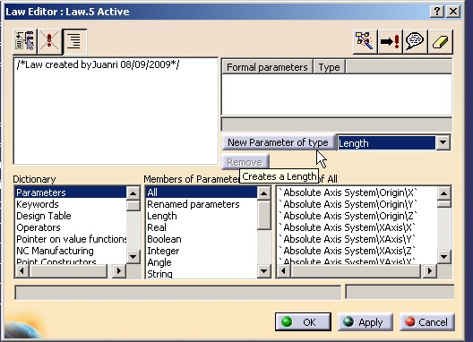 crear parametros de Law