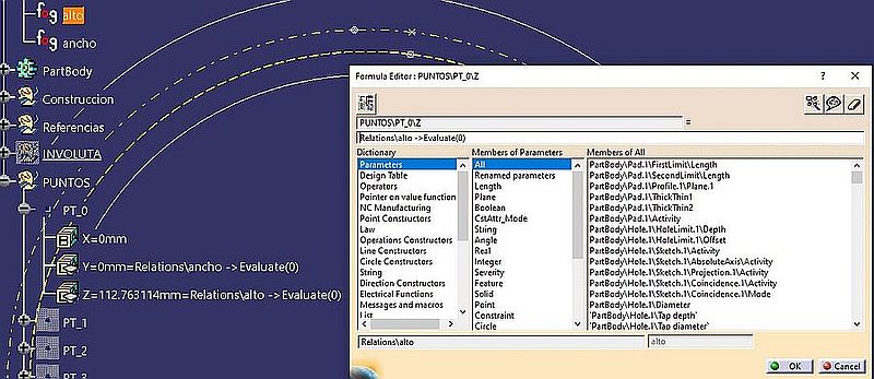parametro y del punto